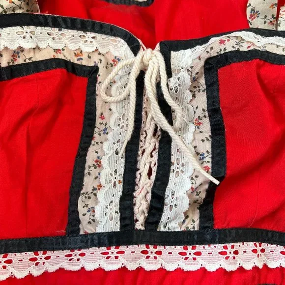 Vintage Cottagecore Tiered Floral Lace Milkmaid Alps German Peasant Midi Dress - Picture 7 of 11